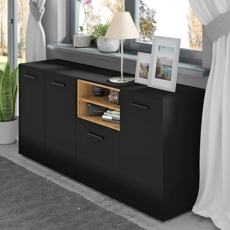 Buffet 4 portes Ania Noir et Bois