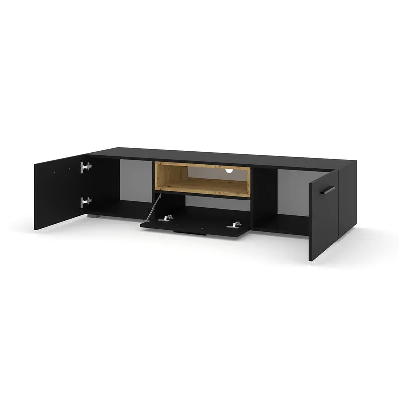 Meuble TV 3 portes 151 cm Ania Noir et Bois