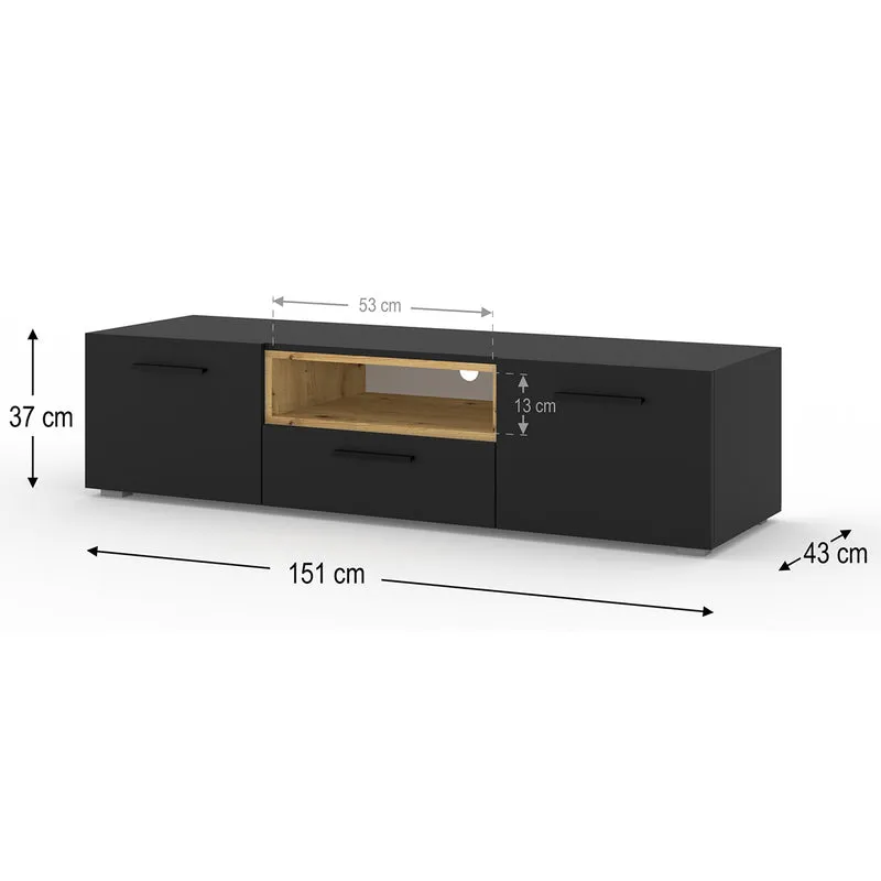 Meuble TV 3 portes 151 cm Ania Noir et Bois