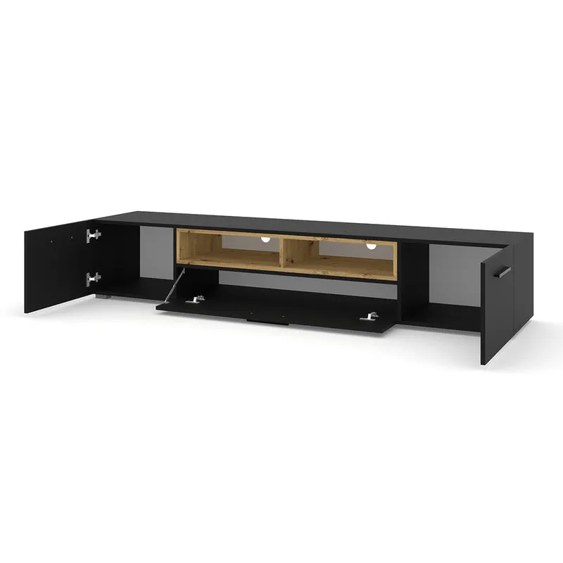 Meuble TV 3 portes 198 cm Ania Noir et Bois