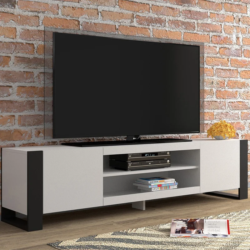 Meuble TV 2 portes 188 cm Gani Blanc et Noir