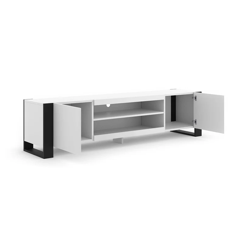 Meuble TV 2 portes 188 cm Gani Blanc et Noir