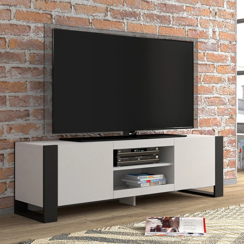 Meuble TV 2 portes 158 cm Gani Blanc et Noir
