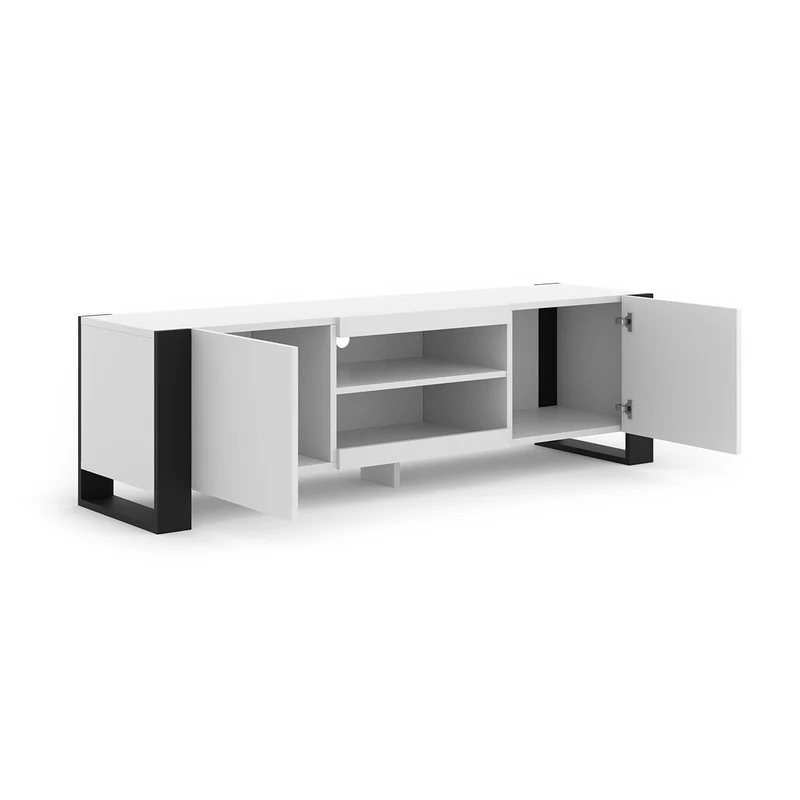 Meuble TV 2 portes 158 cm Gani Blanc et Noir
