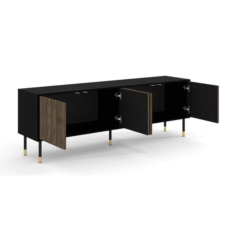 Meuble TV 4 portes 180 cm Aglaé Bois et Noir