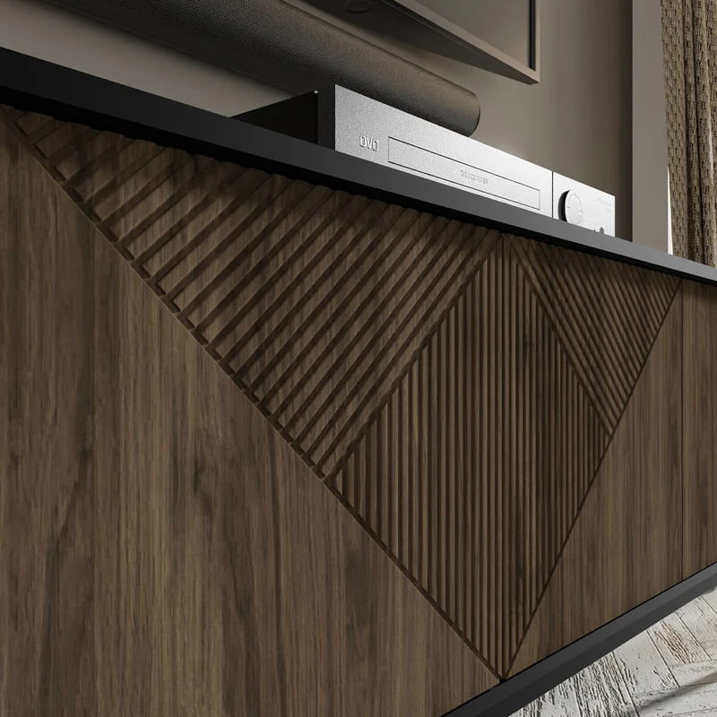 Meuble TV 4 portes 180 cm Aglaé Bois et Noir