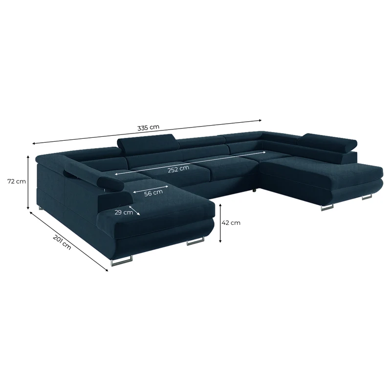 Canapé en U 5 places convertible avec coffre Lyam Bleu