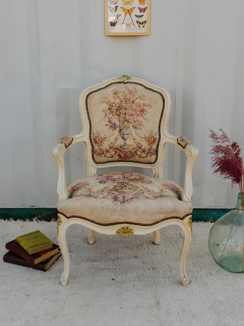 Ernest, le fauteuil en bois et tissu beige N°1532
