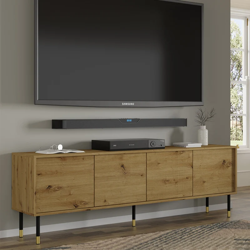 Meuble TV 4 portes 180 cm Rani Bois