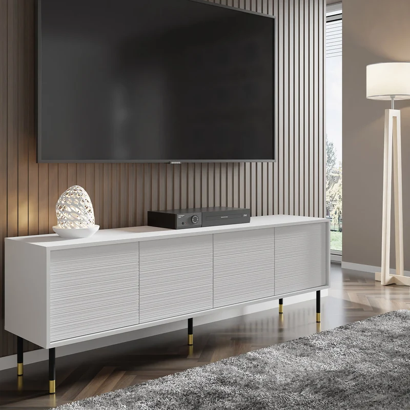 Meuble TV 4 portes 180 cm Rani Blanc
