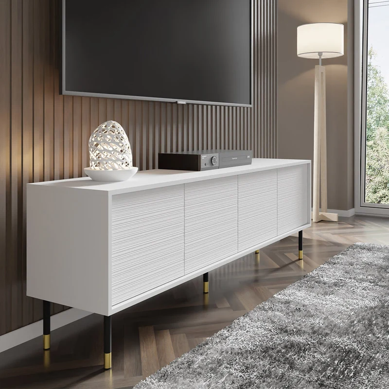 Meuble TV 4 portes 180 cm Rani Blanc