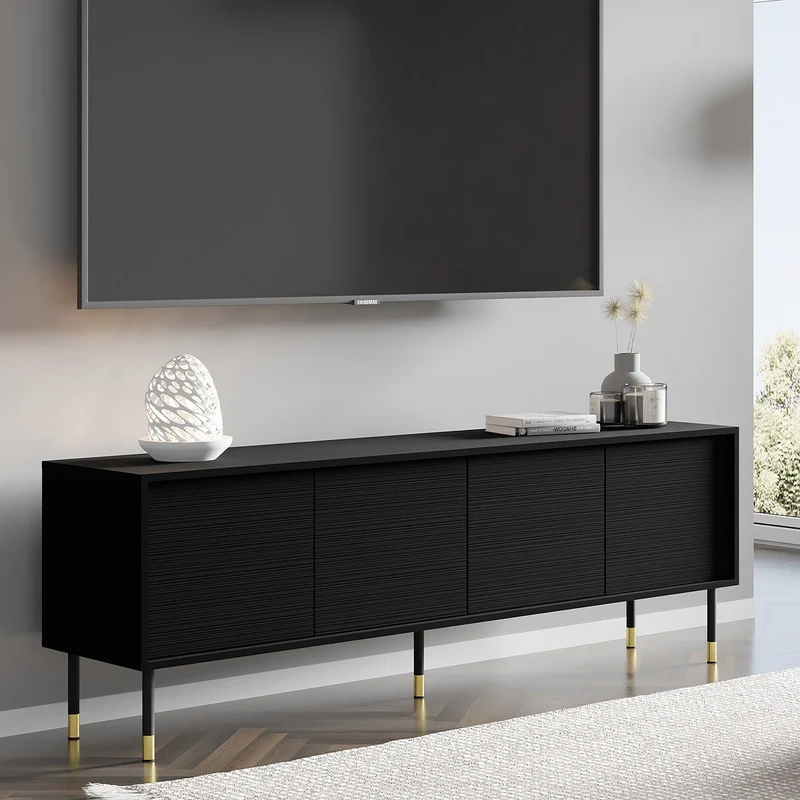 Meuble TV 4 portes 180 cm Rani Noir