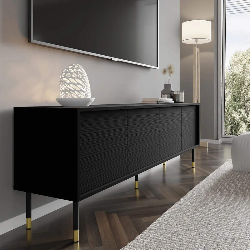 Meuble TV 4 portes 180 cm Rani Noir