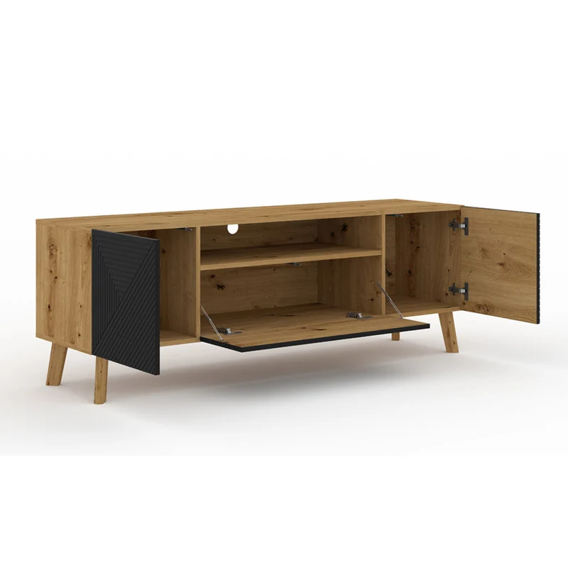 Meuble TV 3 portes 160 cm Nexa Bois et Noir