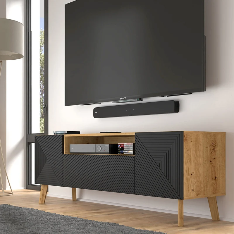 Meuble TV 3 portes 160 cm Nexa Bois et Noir