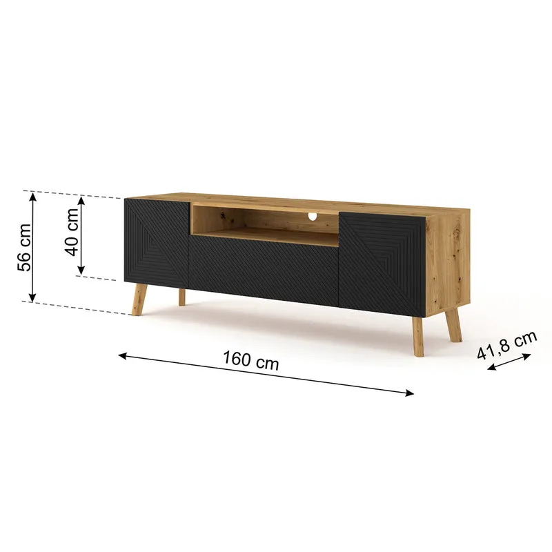 Meuble TV 3 portes 160 cm Nexa Bois et Noir