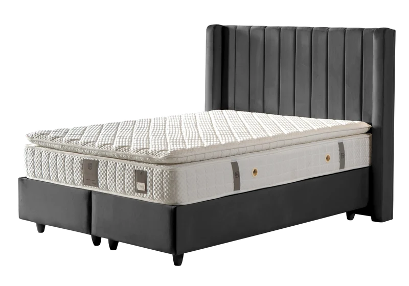 Lit coffre complet 2 places velours gris – Tokyo