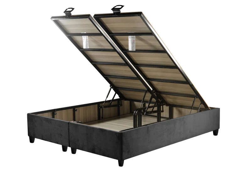 Lit coffre complet 2 places velours gris – Tokyo