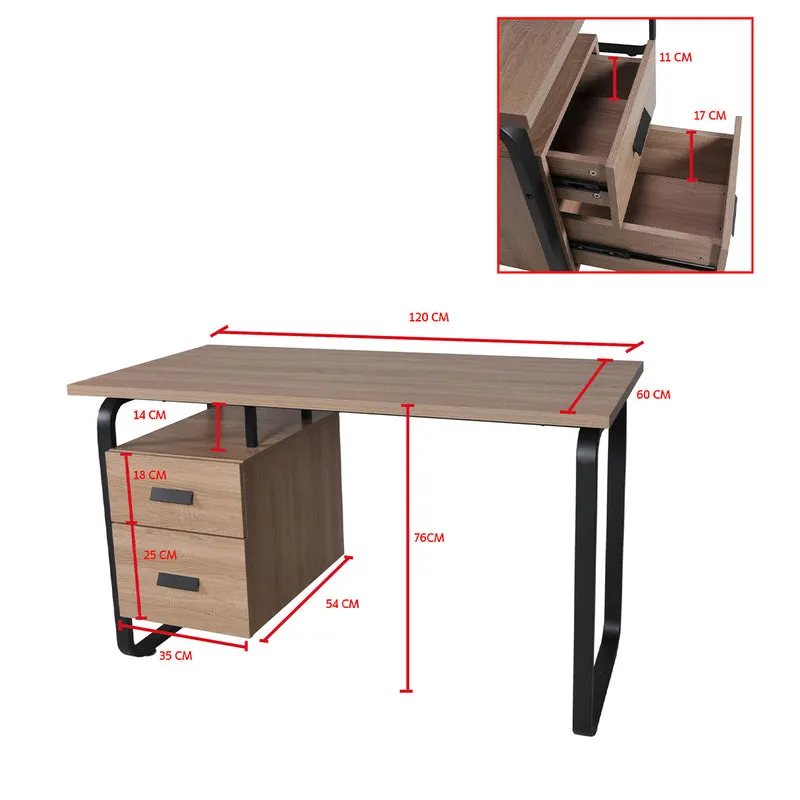 Bureau 2 tiroirs Austin Bois blanchi et Noir