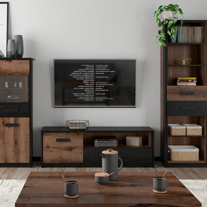 Meuble TV 1 porte 1 tiroir 150 cm Romane Bois