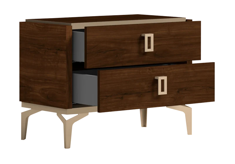 Table de chevet noyer laqué 2 tiroirs – Eva