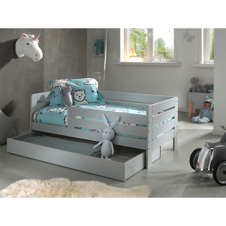 Lit 70x140 sommier et tiroir inclus Vipack Ted - Gris