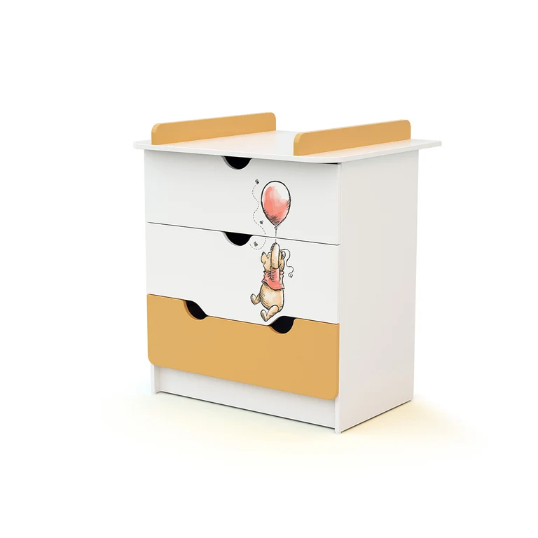 Commode 3 tiroirs avec plan à langer AT4 Disney Exploring Winnie Jaune et Blanc