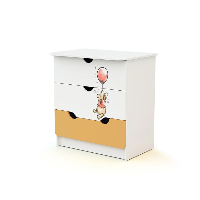 Commode 3 tiroirs avec plan à langer AT4 Disney Exploring Winnie Jaune et Blanc