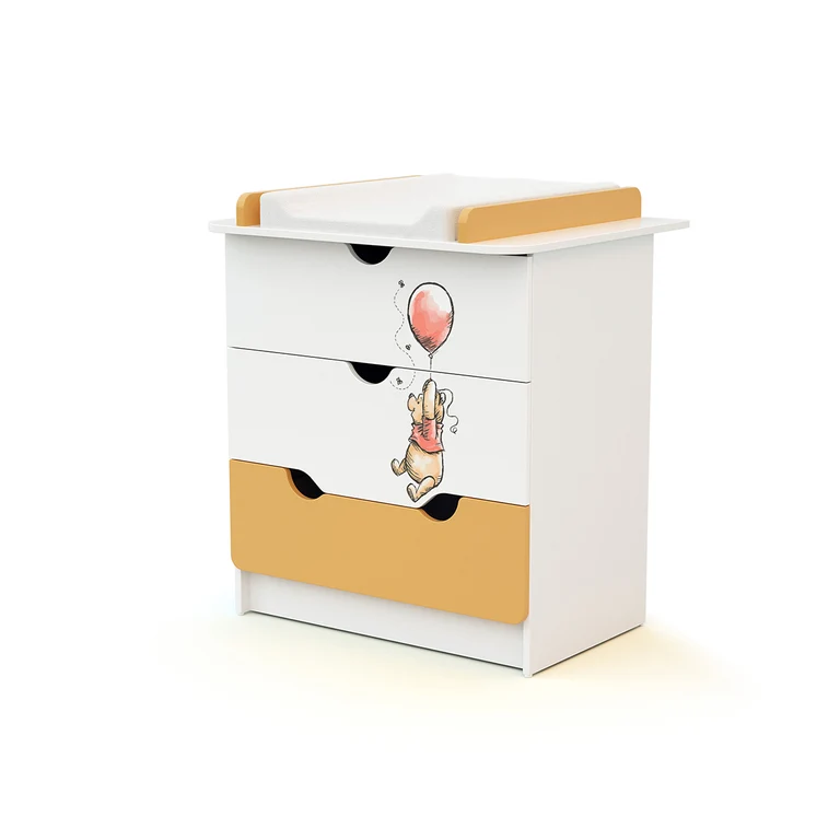 Commode 3 tiroirs avec plan à langer AT4 Disney Exploring Winnie Jaune et Blanc