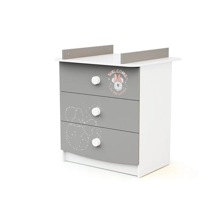 Commode 3 tiroirs avec plan à langer AT4 Disney Letters Minnie Gris et Blanc