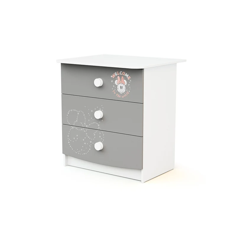 Commode 3 tiroirs avec plan à langer AT4 Disney Letters Minnie Gris et Blanc
