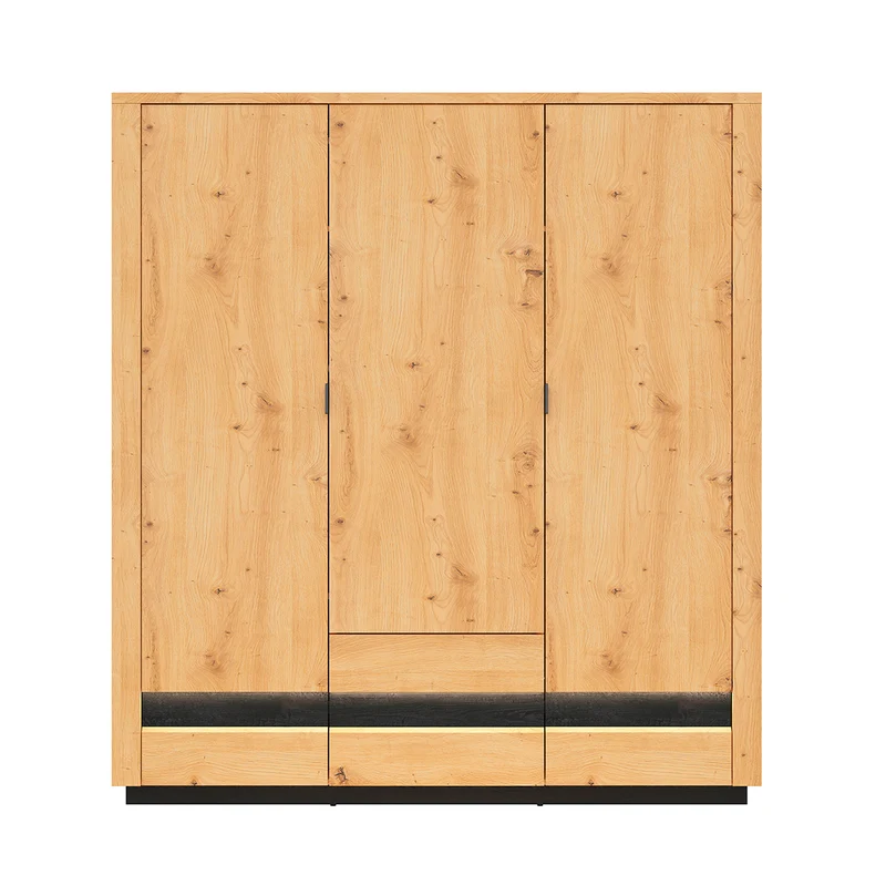 Armoire 3 portes 2 tiroirs avec LED Glenn Bois et Noir
