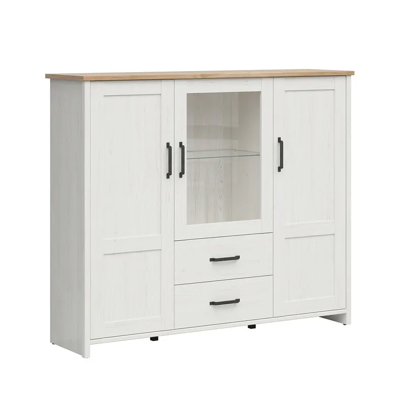 Vaisselier bas 3 portes 2 tiroirs Aksel Blanc et Bois