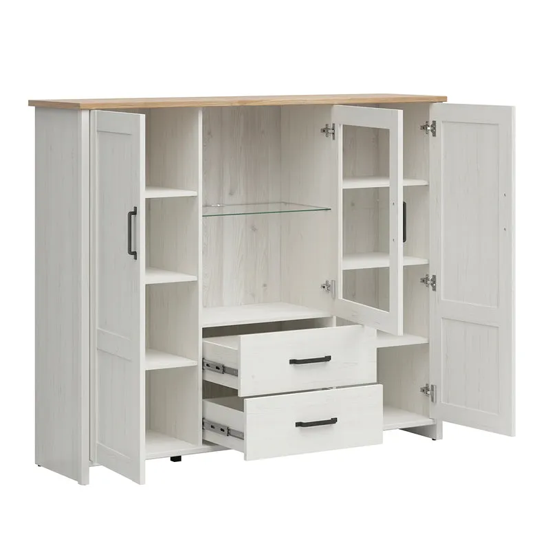 Vaisselier bas 3 portes 2 tiroirs Aksel Blanc et Bois