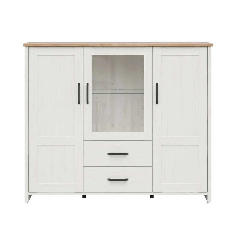 Vaisselier bas 3 portes 2 tiroirs Aksel Blanc et Bois