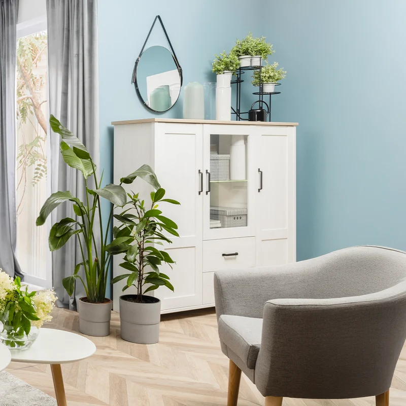 Vaisselier bas 3 portes 2 tiroirs Aksel Blanc et Bois