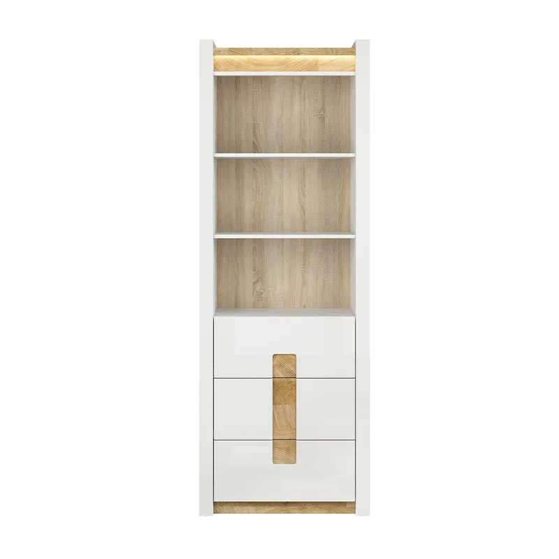 Bibliothèque 3 tiroirs avec LED Helios Blanc laqué et Bois