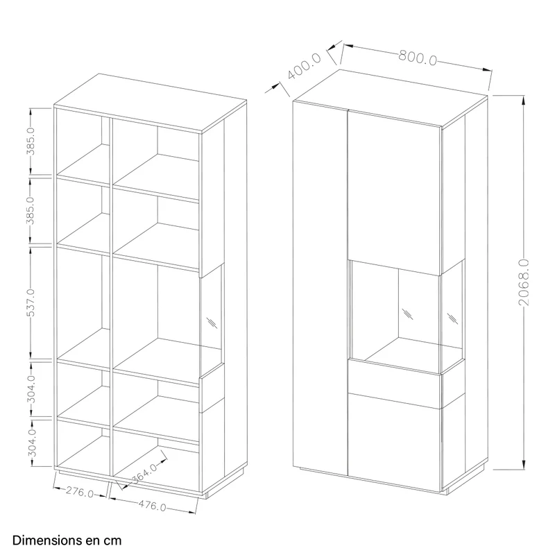 Vitrine 2 portes ouverture droite Andrea Gris anthracite et Bois