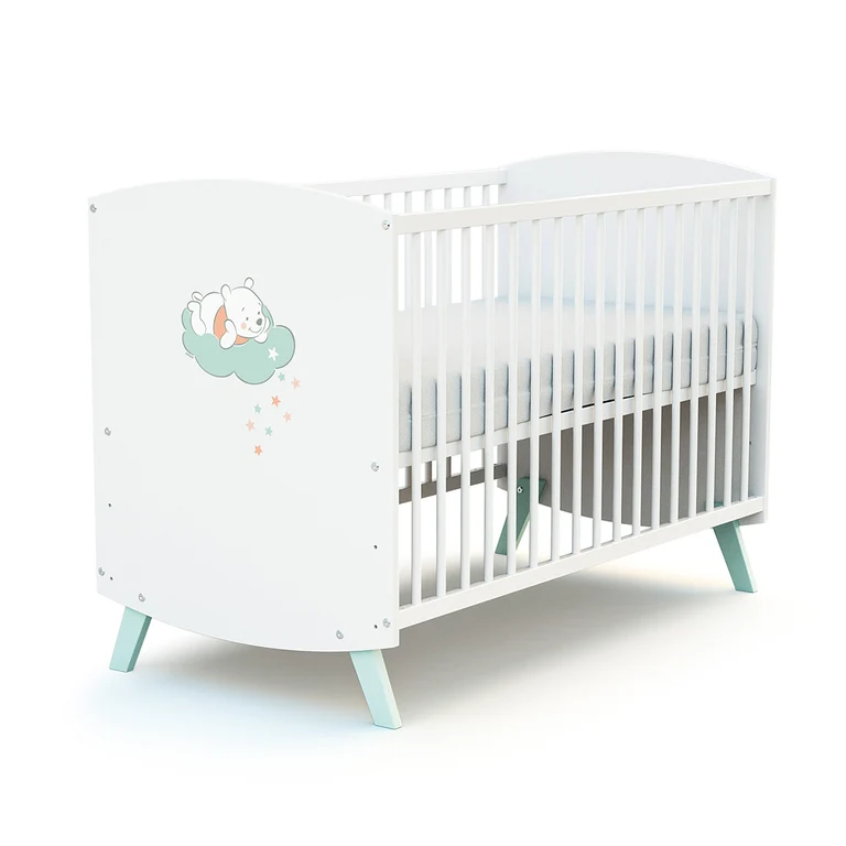 Lit bébé 60x120 et commode avec plan à langer AT4 Disney Up in the Sky Winnie Blanc
