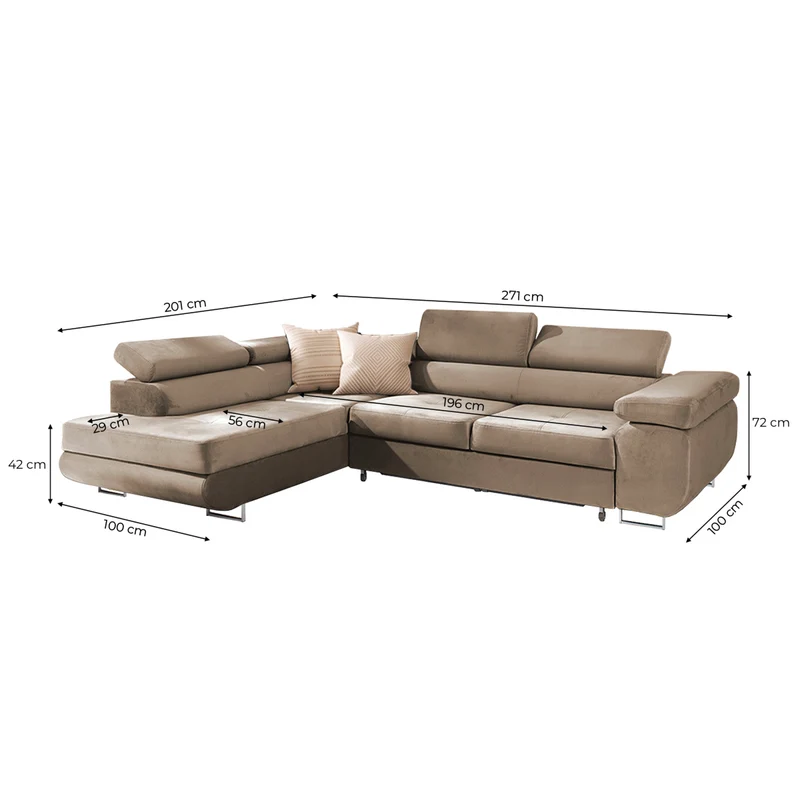 Canapé d'angle convertible gauche 4 places Wilson velours Beige