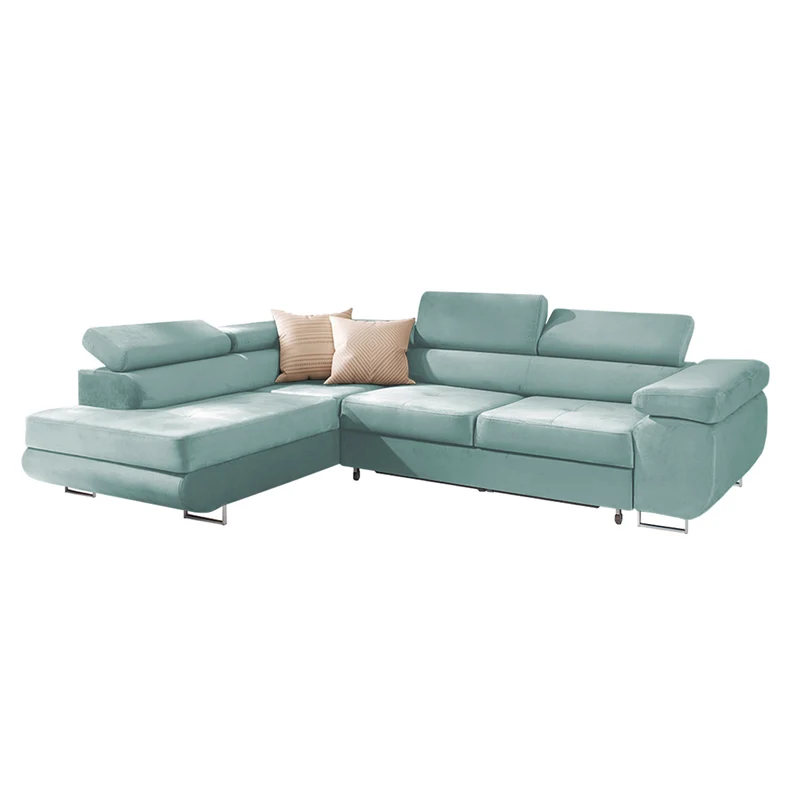 Canapé d'angle convertible gauche 4 places Wilson velours Vert clair