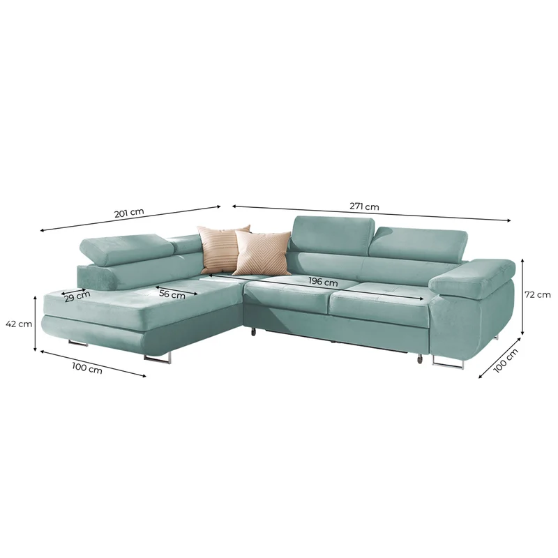 Canapé d'angle convertible gauche 4 places Wilson velours Vert clair