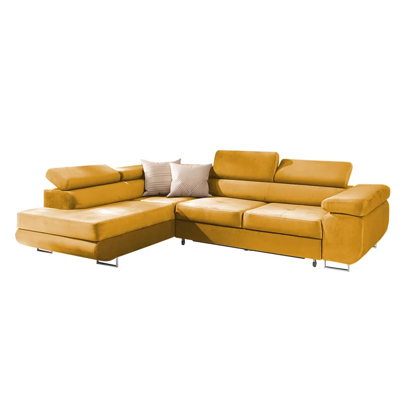 Canapé d'angle convertible gauche 4 places Wilson velours Jaune