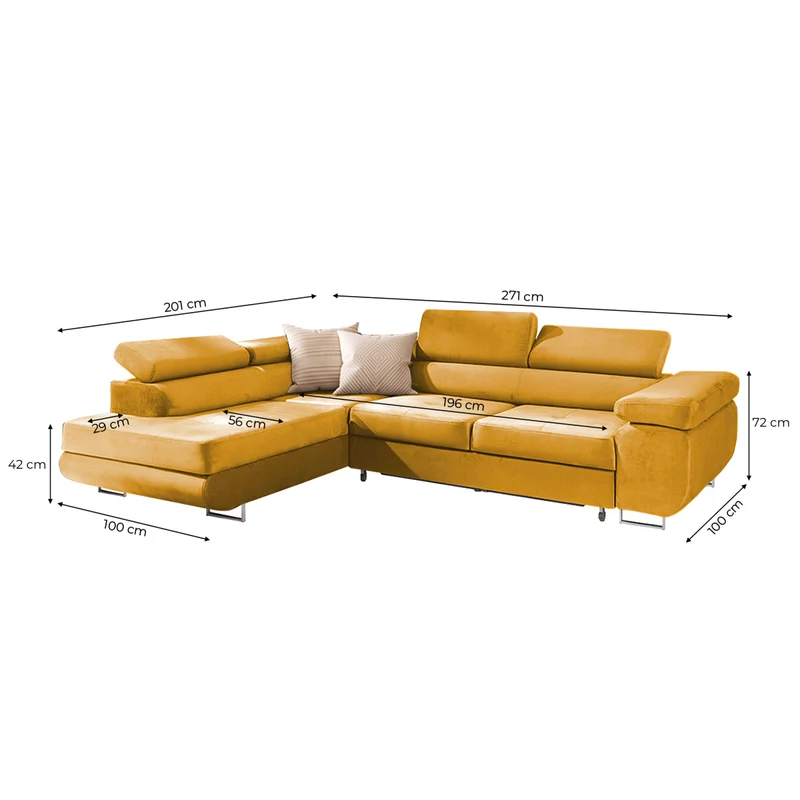 Canapé d'angle convertible gauche 4 places Wilson velours Jaune