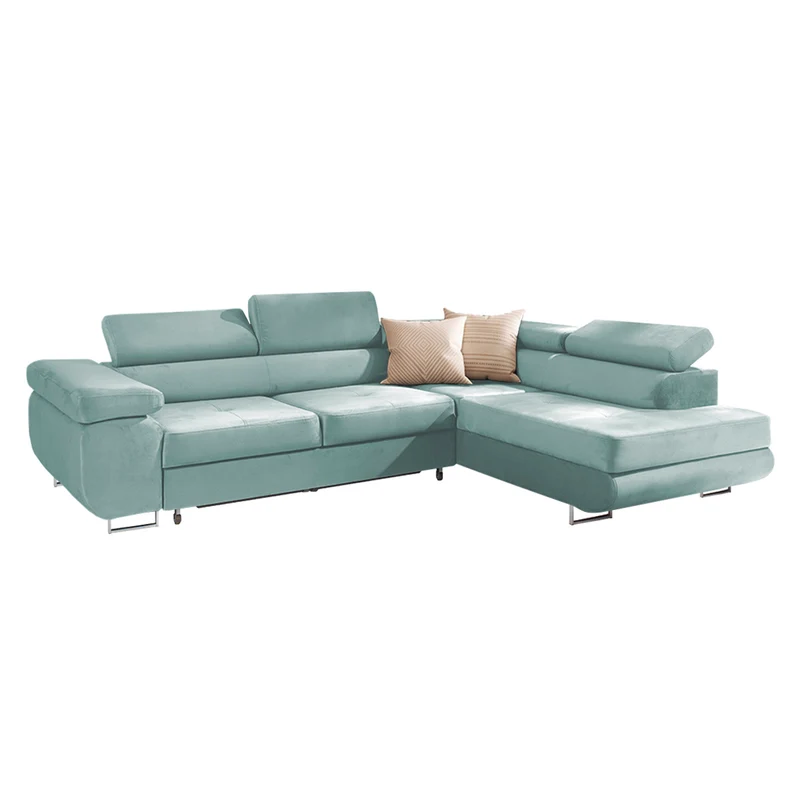 Canapé d'angle convertible droit 4 places Wilson velours Vert clair