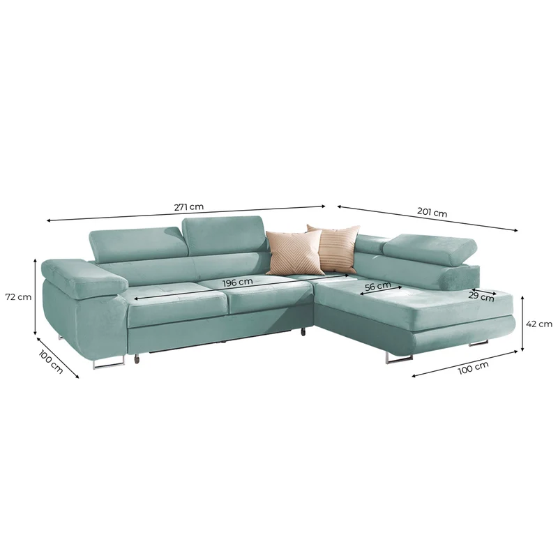 Canapé d'angle convertible droit 4 places Wilson velours Vert clair