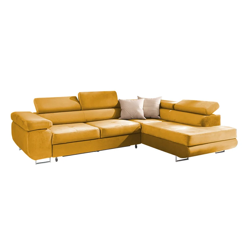 Canapé d'angle convertible droit 4 places Wilson velours Jaune