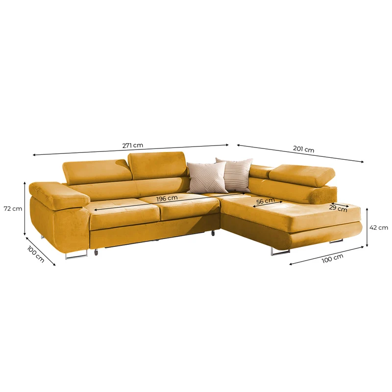 Canapé d'angle convertible droit 4 places Wilson velours Jaune