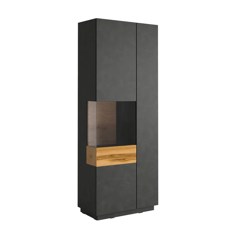 Vitrine 2 portes ouverture gauche Andrea Gris anthracite et Bois