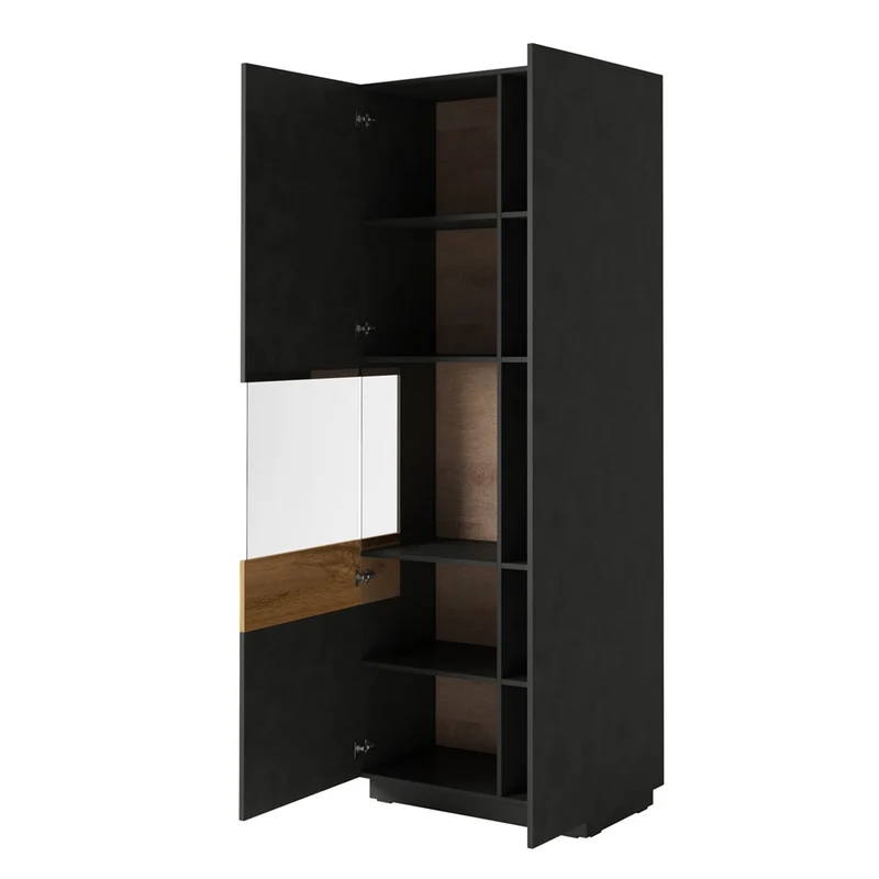 Vitrine 2 portes ouverture gauche Andrea Gris anthracite et Bois